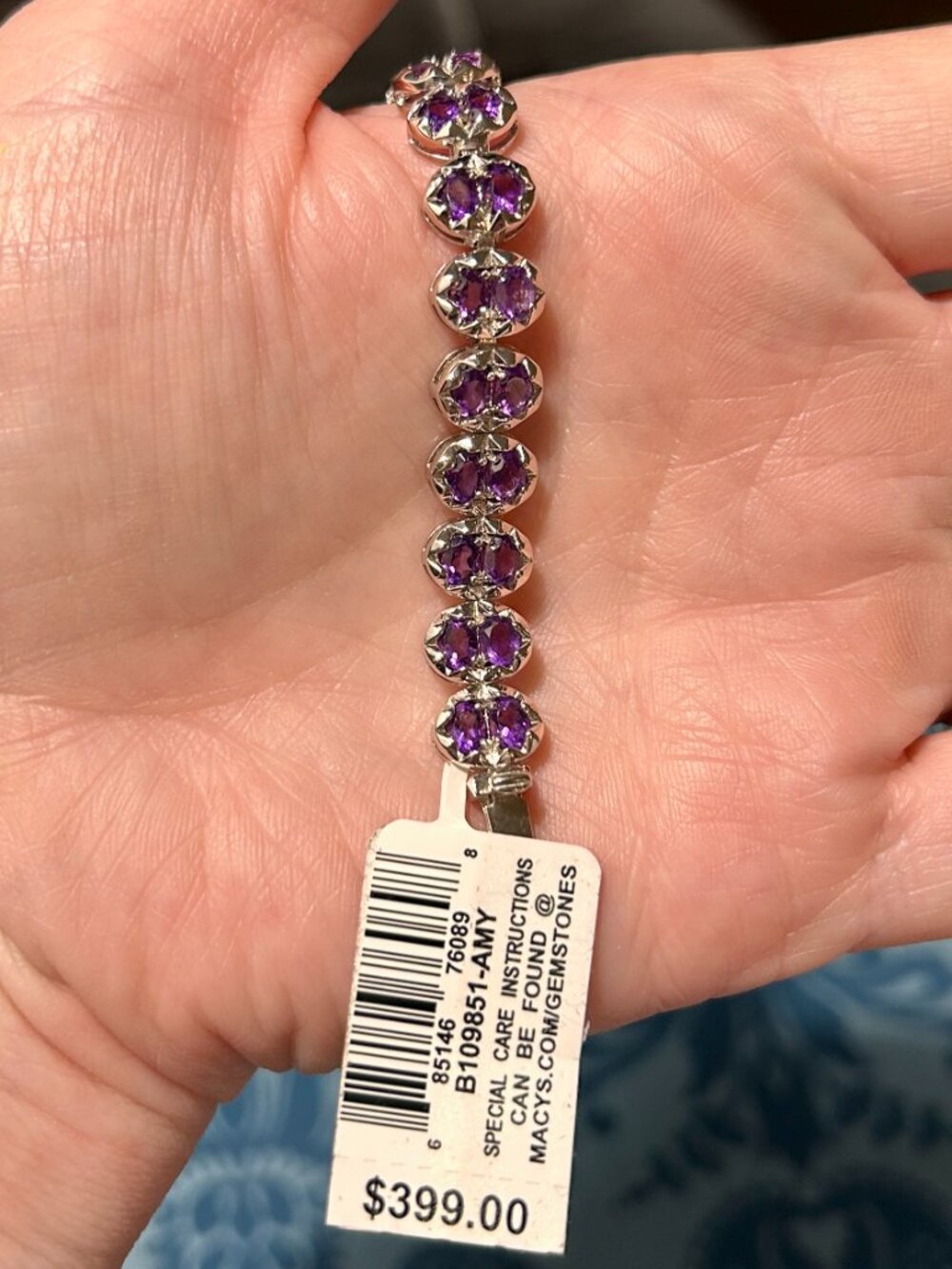 Macy's Amethyst Oval Link Tennis Bracelet Sterling Silver - NWT